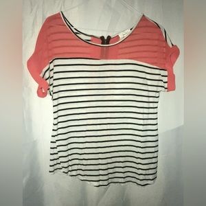 Easy to pair with some jeans. Sheer sleeves, collar, and part on the back.